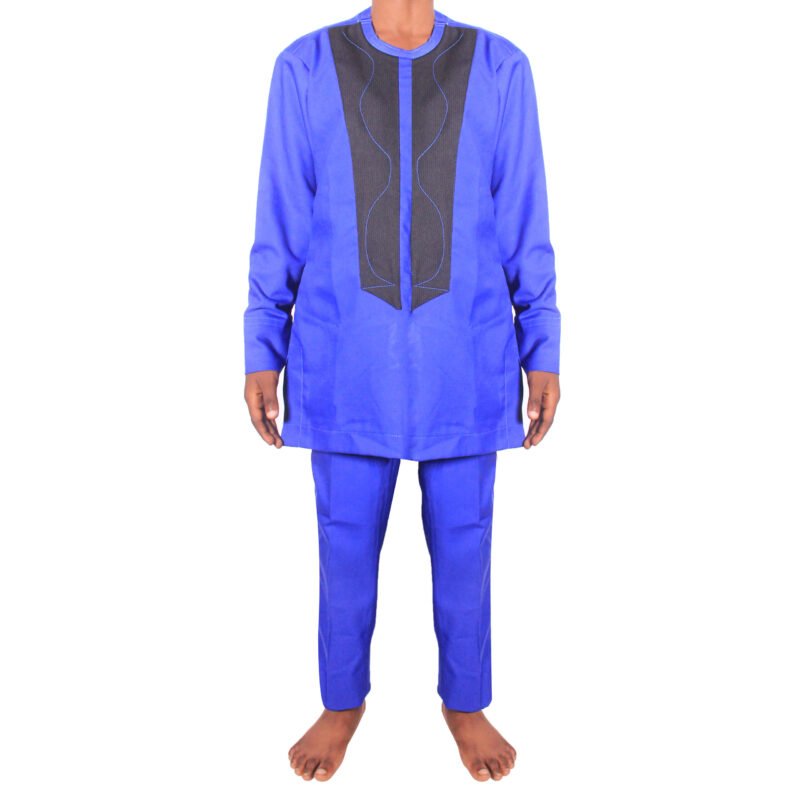 Native Kaftan Long Sleeve Shirt and Trousers - Blue/Grey