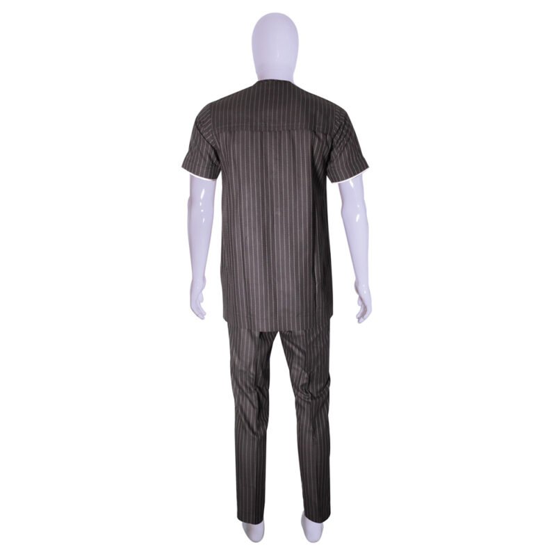 Native Striped Kaftan Short Sleeve Shirt and Trousers - Black/White - Image 3