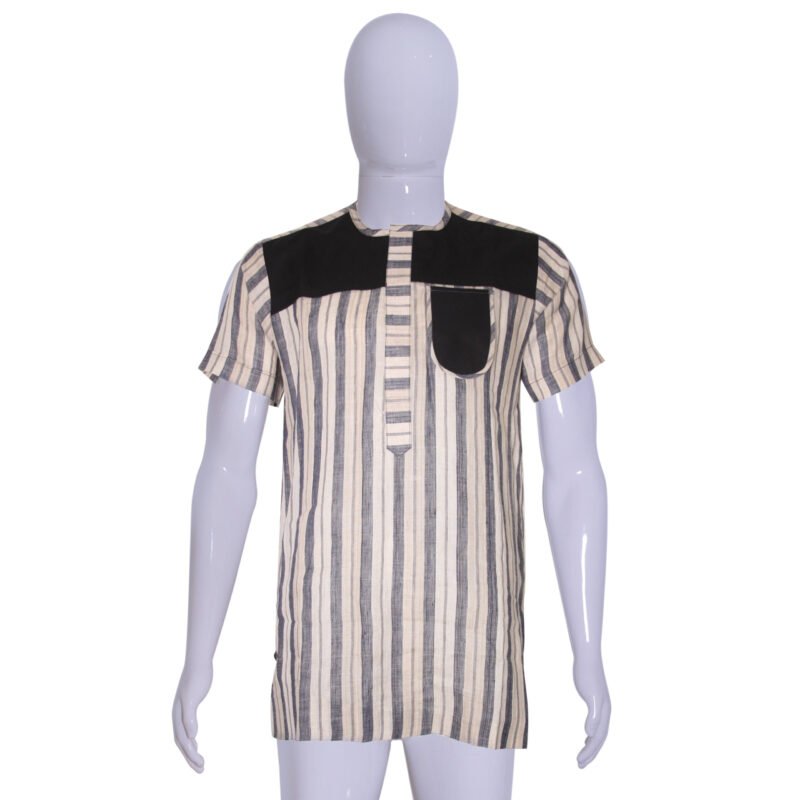 Stripped Native Short Sleeve Shirt - Off-White/Grey
