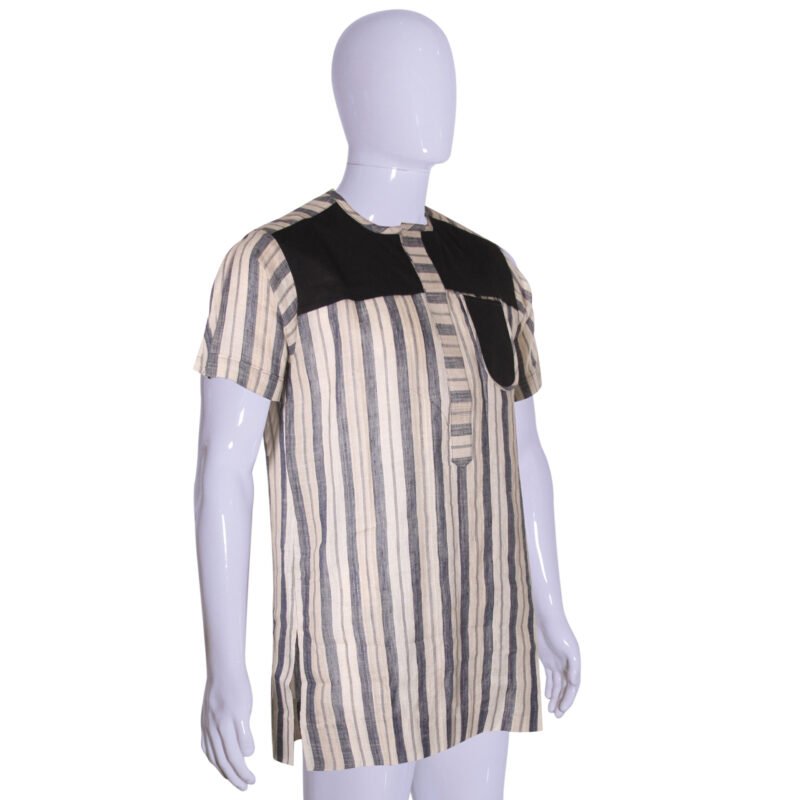 Stripped Native Short Sleeve Shirt - Off-White/Grey - Image 2