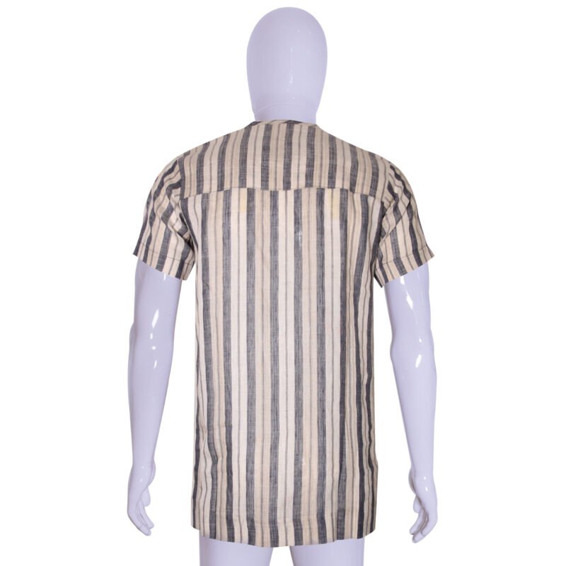 Stripped Native Short Sleeve Shirt - Off-White/Grey - Image 3