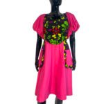African Print Bishop Sleeve Flare Dress - Brown