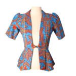 African Print Cap Sleeve Peplum Blazer - Multicolour