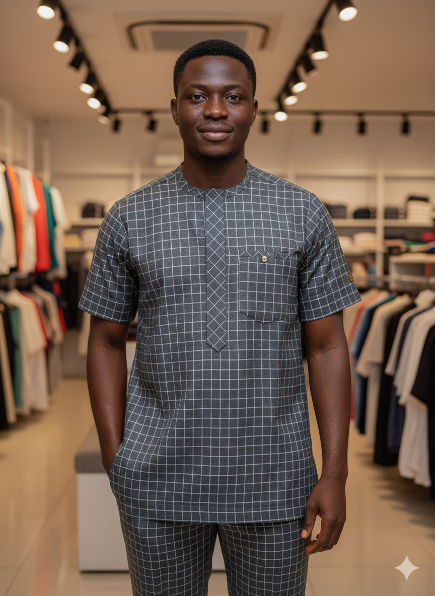 Native Short Sleeve Shirt and Trousers - Grey